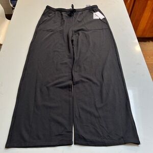 Splendid Womens Wide Leg Lounge Pants Black Fleece Velvet Tie XL New
